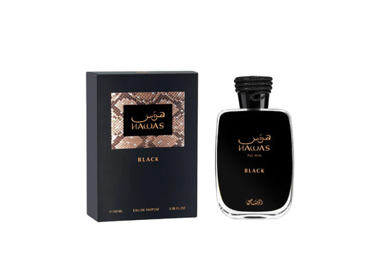Hawas Black for Men – Eau de Parfum, 3.33 oz - Long Lasting Notes - Rich with woody, citrus, and mossy