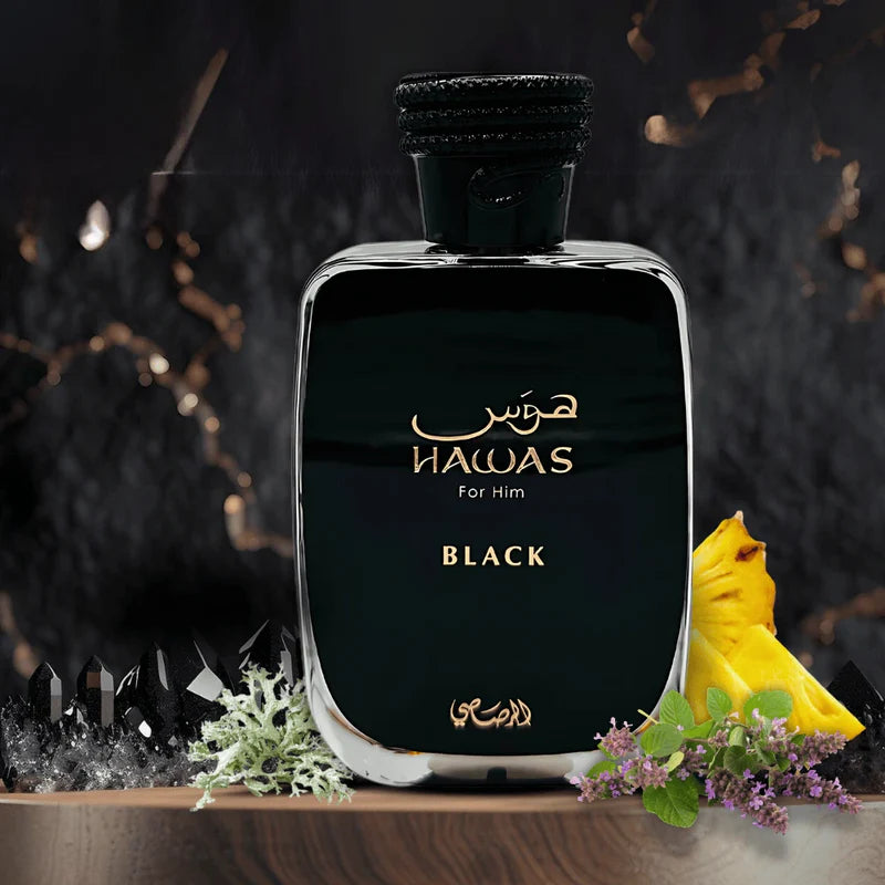 Hawas Black for Men – Eau de Parfum, 3.33 oz - Long Lasting Notes - Rich with woody, citrus, and mossy