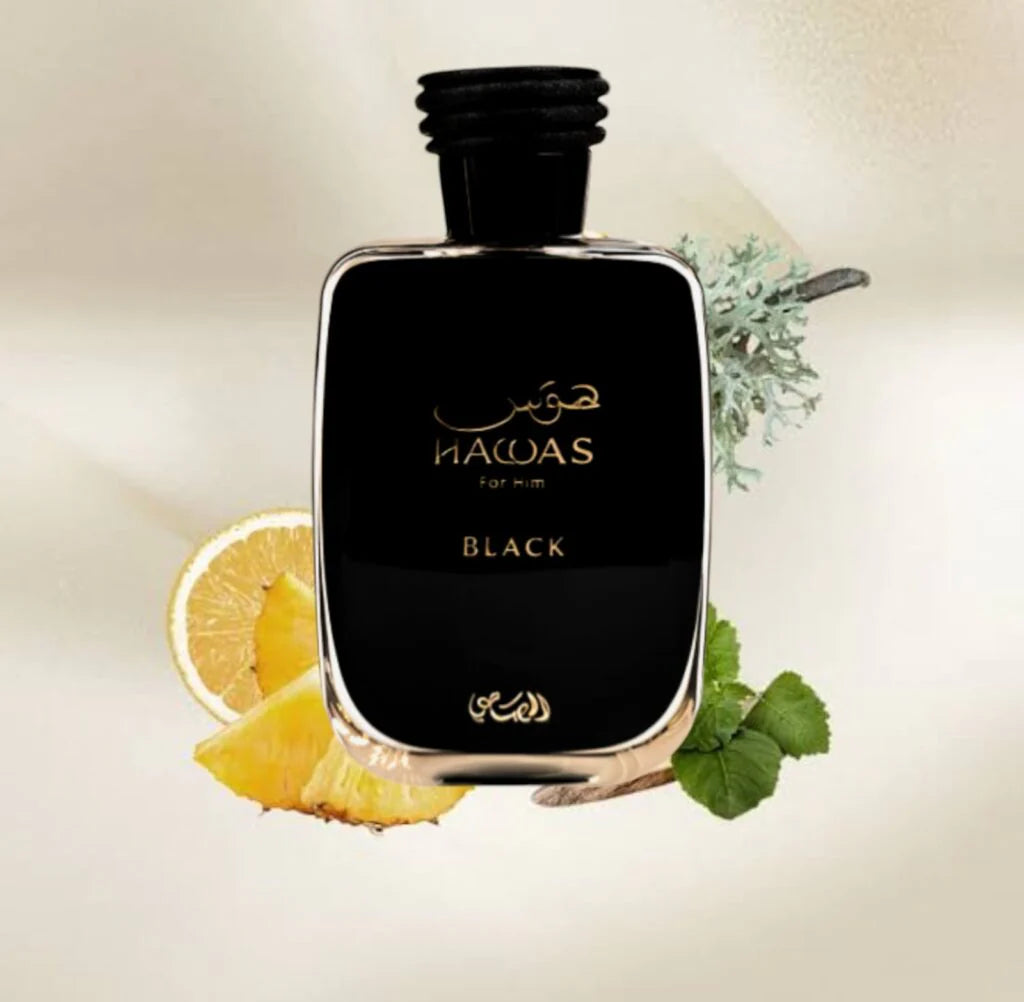 Hawas Black for Men – Eau de Parfum, 3.33 oz - Long Lasting Notes - Rich with woody, citrus, and mossy